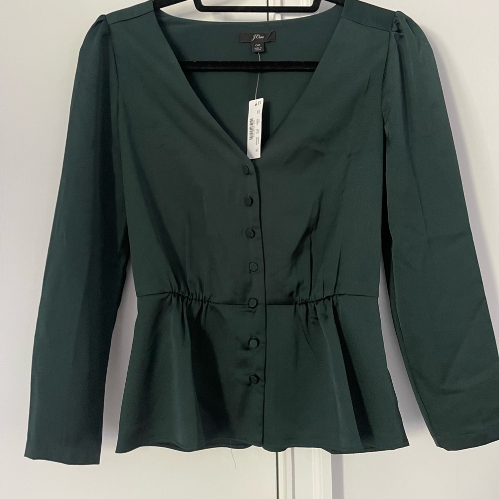 Hunter green j.crew blouse